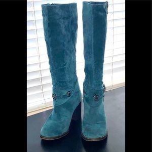Leila Stone over the calf teal boot